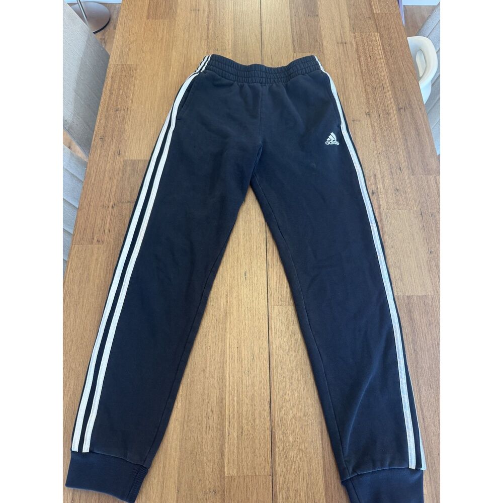 Adidas Youth L 14/16 Black 3 Stripe Joggers Sweatpants Embroidered Logo